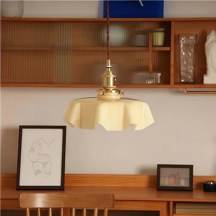 Retro Pendellampe i creme glas blomsterdesign