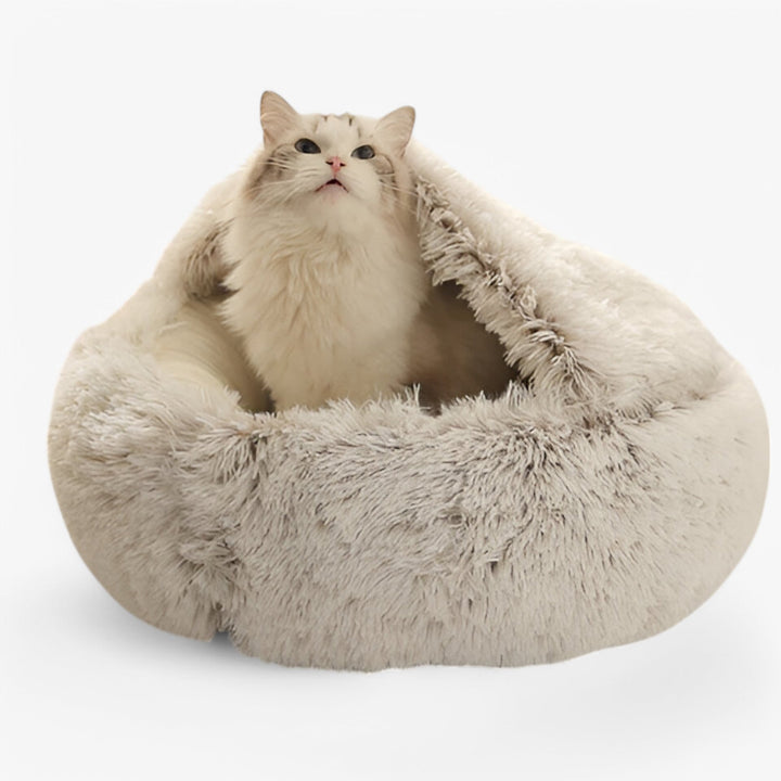 Rosa plys hundeseng til små hunde & katte. Blød, vaskbar katteseng med skridsikker bund for indendørs komfort.