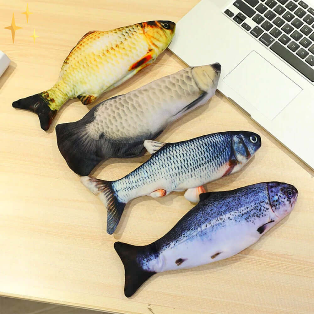 Interaktivt Kattelegetøj Sæt - 4 Bevægelige Fisk