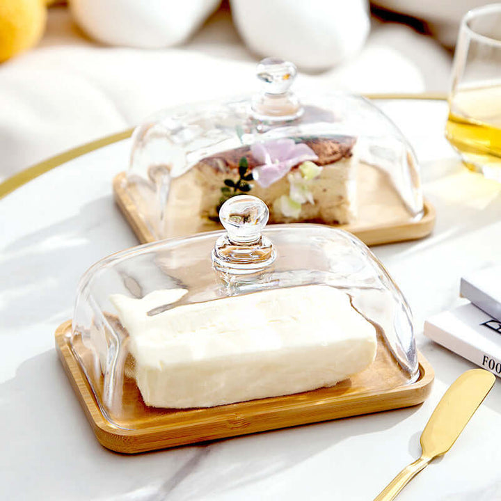 Træsmørskål med Glaslåg - Elegant & Praktisk