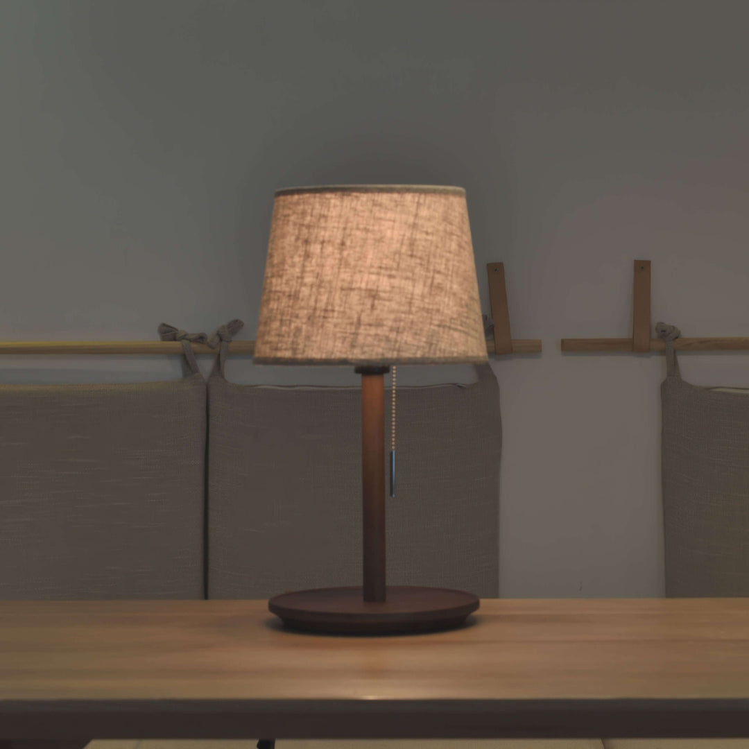 Design Bordlampe Valnøddetræ med Tekstilskærm