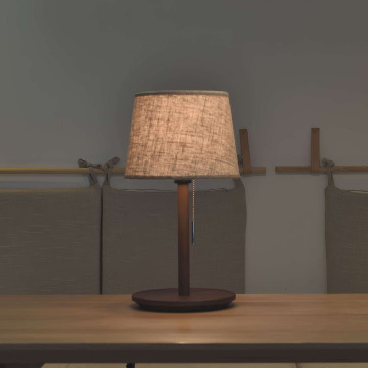 Design Bordlampe Valnøddetræ med Tekstilskærm