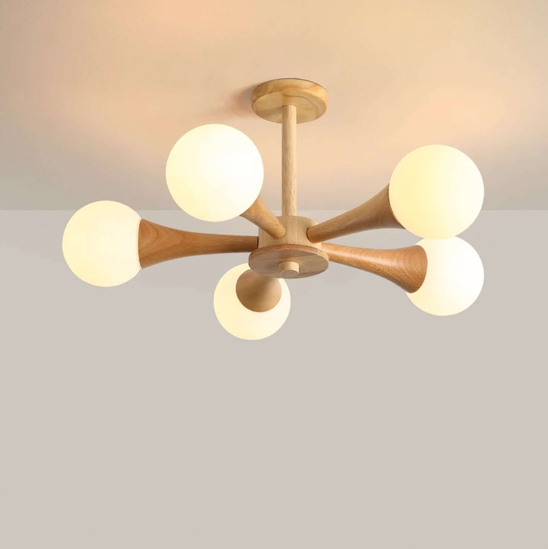 Træ lysekrone loftslampe med 3-5 hoveder