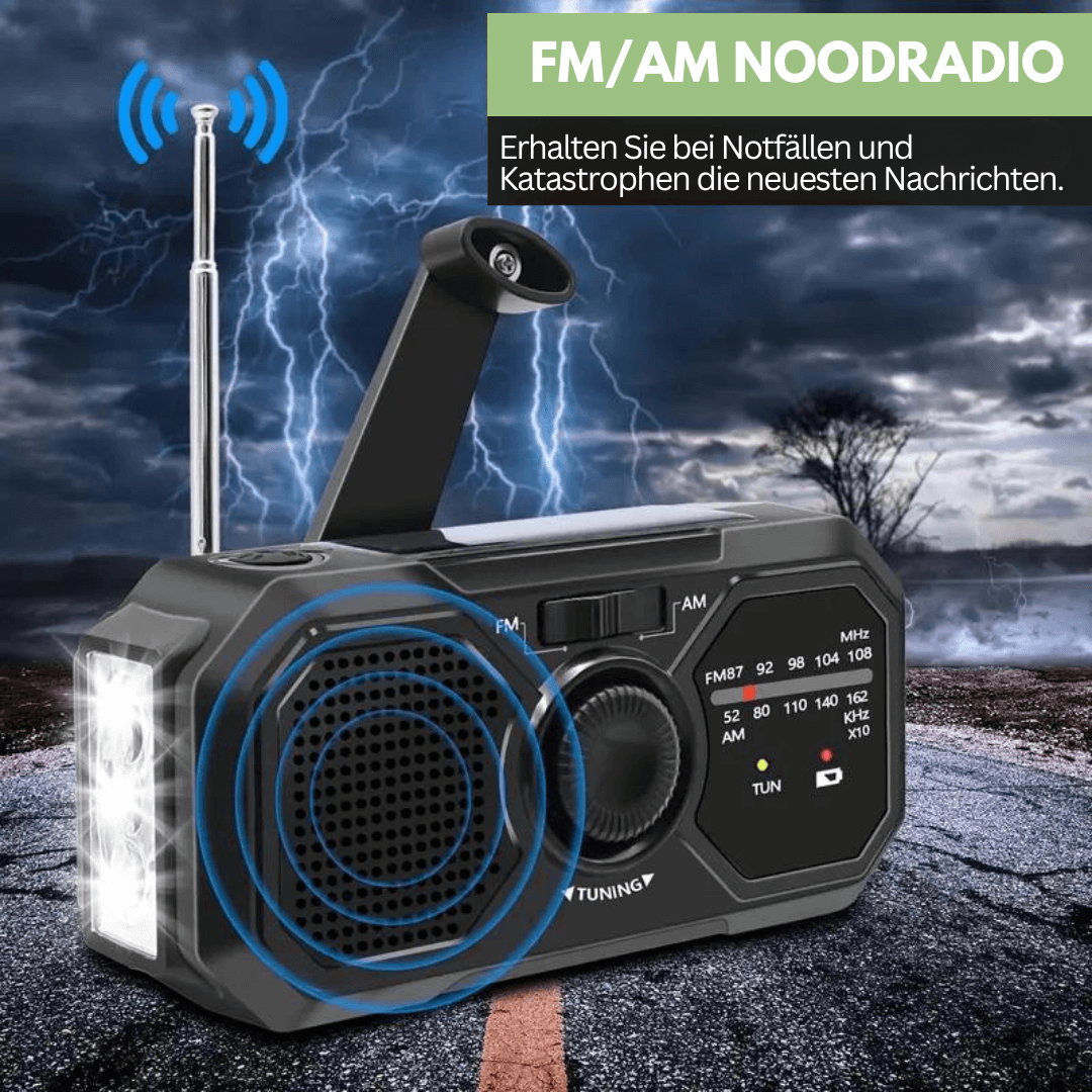 Bærbart nødradio med sol- og håndsving