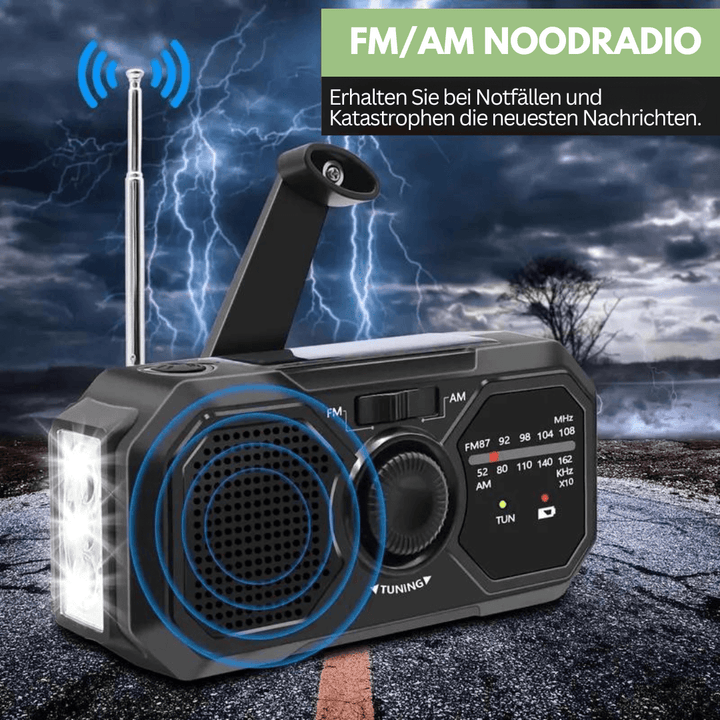 Bærbart nødradio med sol- og håndsving
