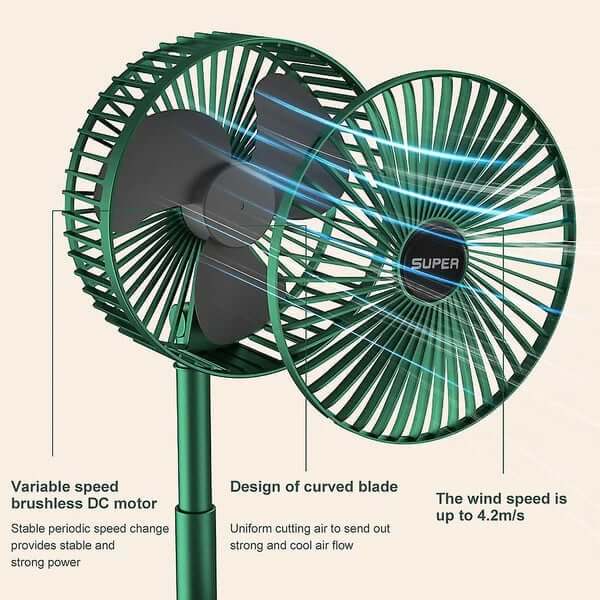 Bærbar foldbar ventilator med 3 hastigheder