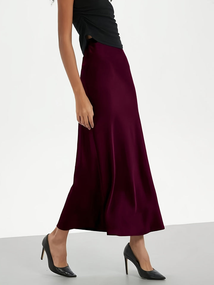 Satinnederdel, damenederdel, høj talje, maxi, A-line, fest, elegant – den perfekte nederdel til kvinder.