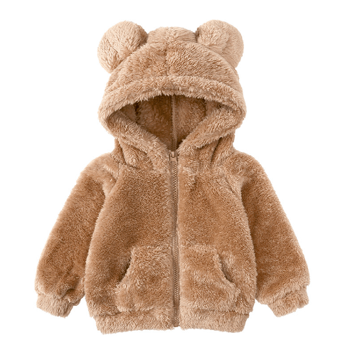 Baby bamsjakke i brun med blød teddyfleece