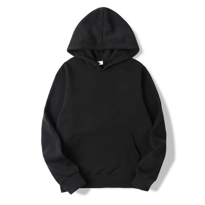 Afslappet herre hoodie i sort, essentiel for et alsidigt og moderne fritidslook.