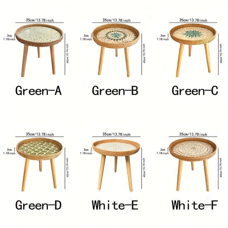 Rund rattan sidebord i naturtræ