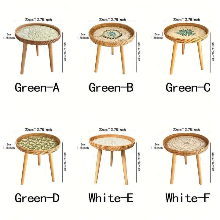 Rund rattan sidebord i naturtræ