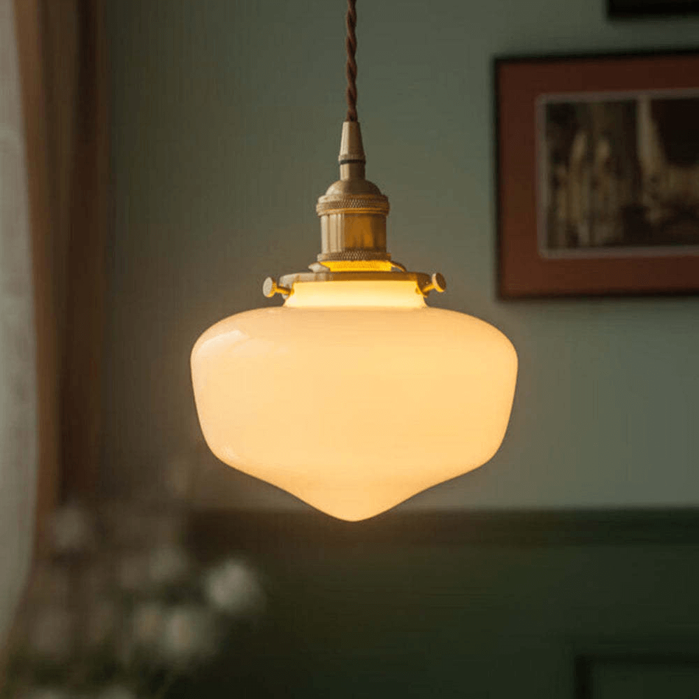Retro Pendellampe i Messing og Glas