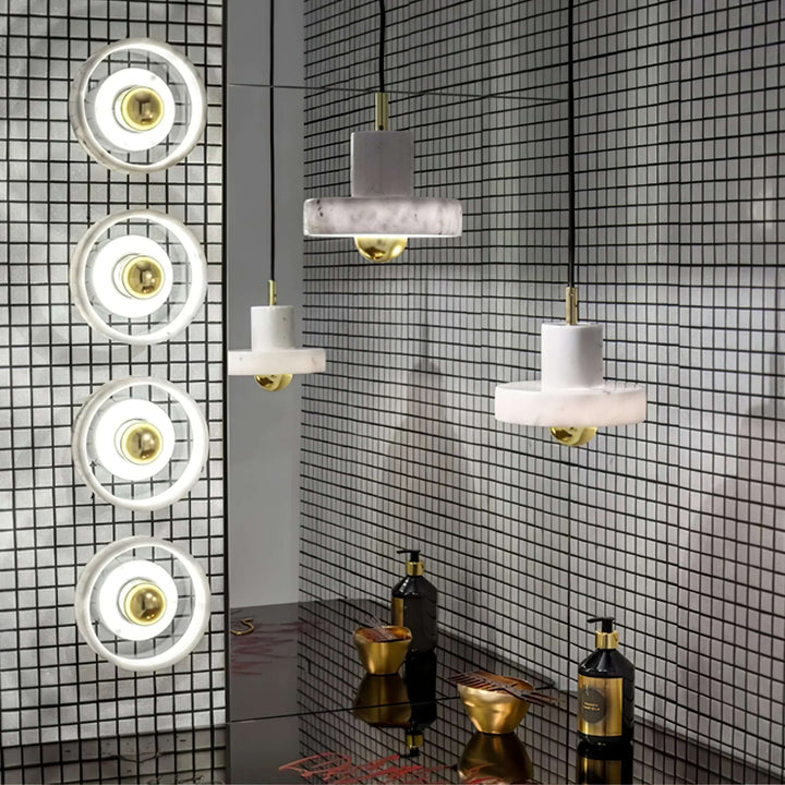 Marmor Pendellampe med Integreret LED-Lys
