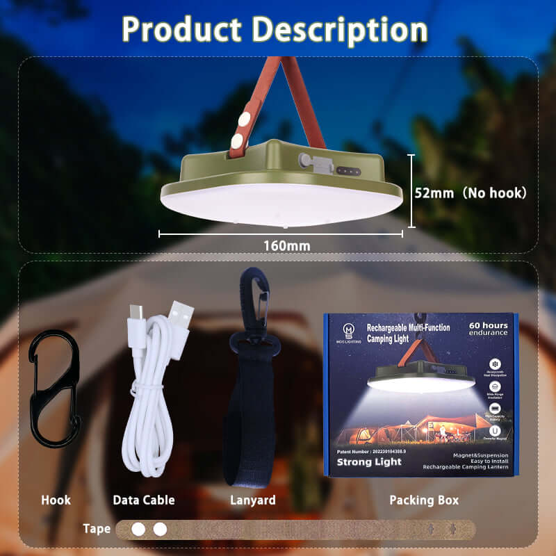 80W LED Solar Campinglampe med Magnet & Zoom