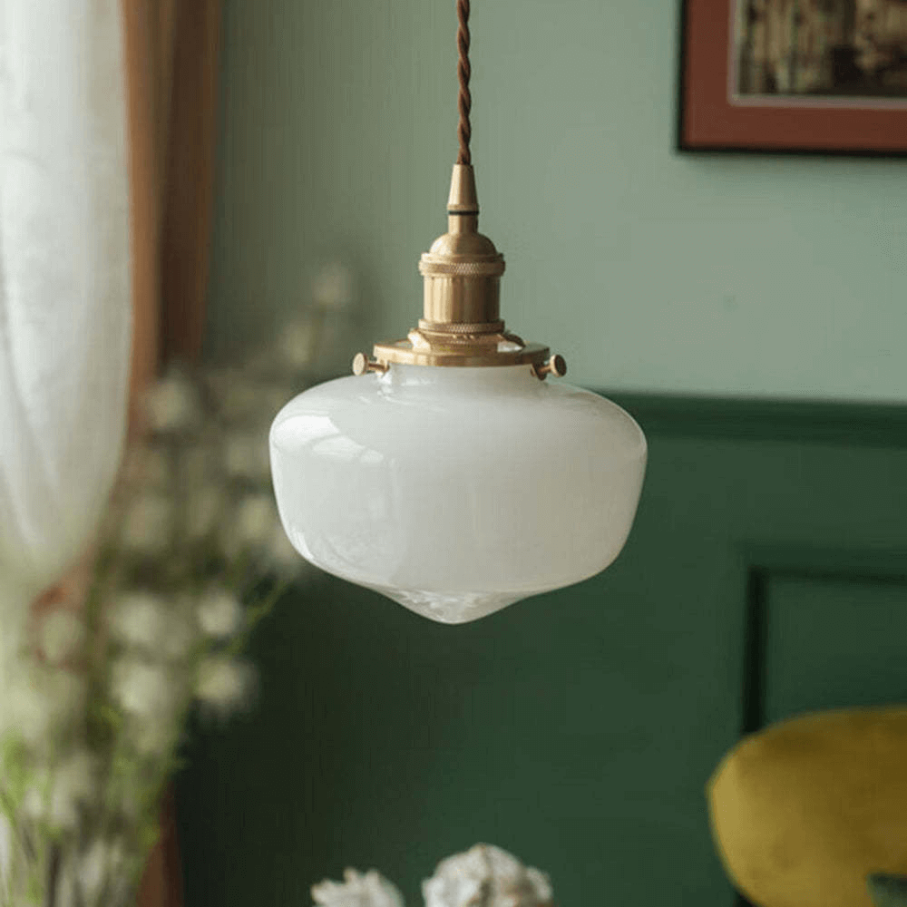 Retro Pendellampe i Messing og Glas