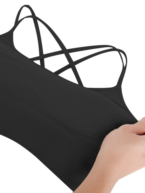 3-pak polstret sports-bh til kvinder, crisscross design, sømløs, til yoga og fitness, alsidige farver