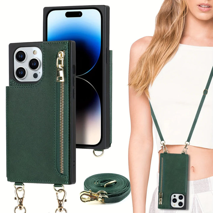 3i1 telefoncover med kortholder og skuldertaske i elegant design, ideelt til hverdag og rejser.
