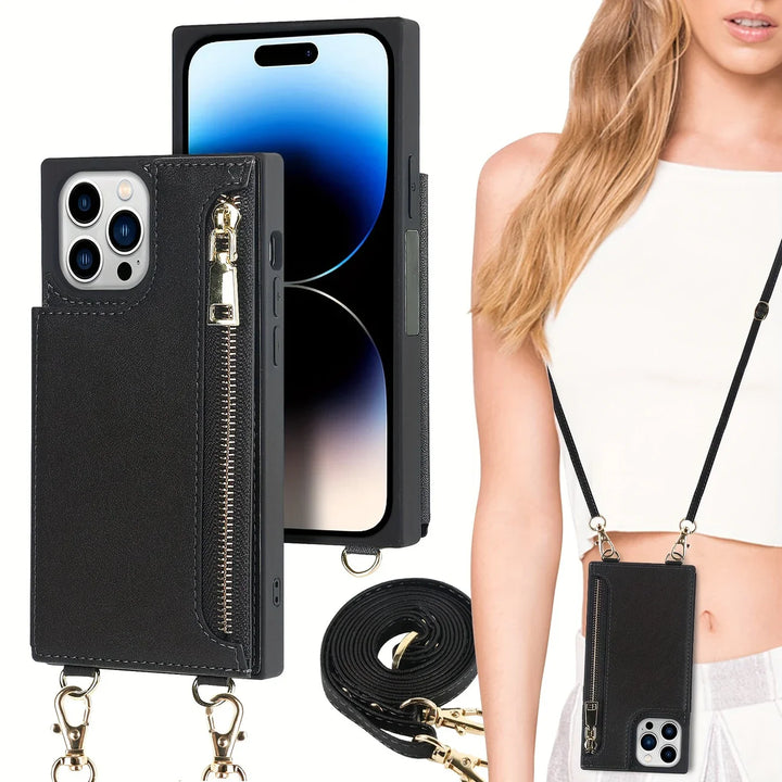 3i1 telefoncover med kortholder og skuldertaske i elegant design, ideelt til hverdag og rejser.