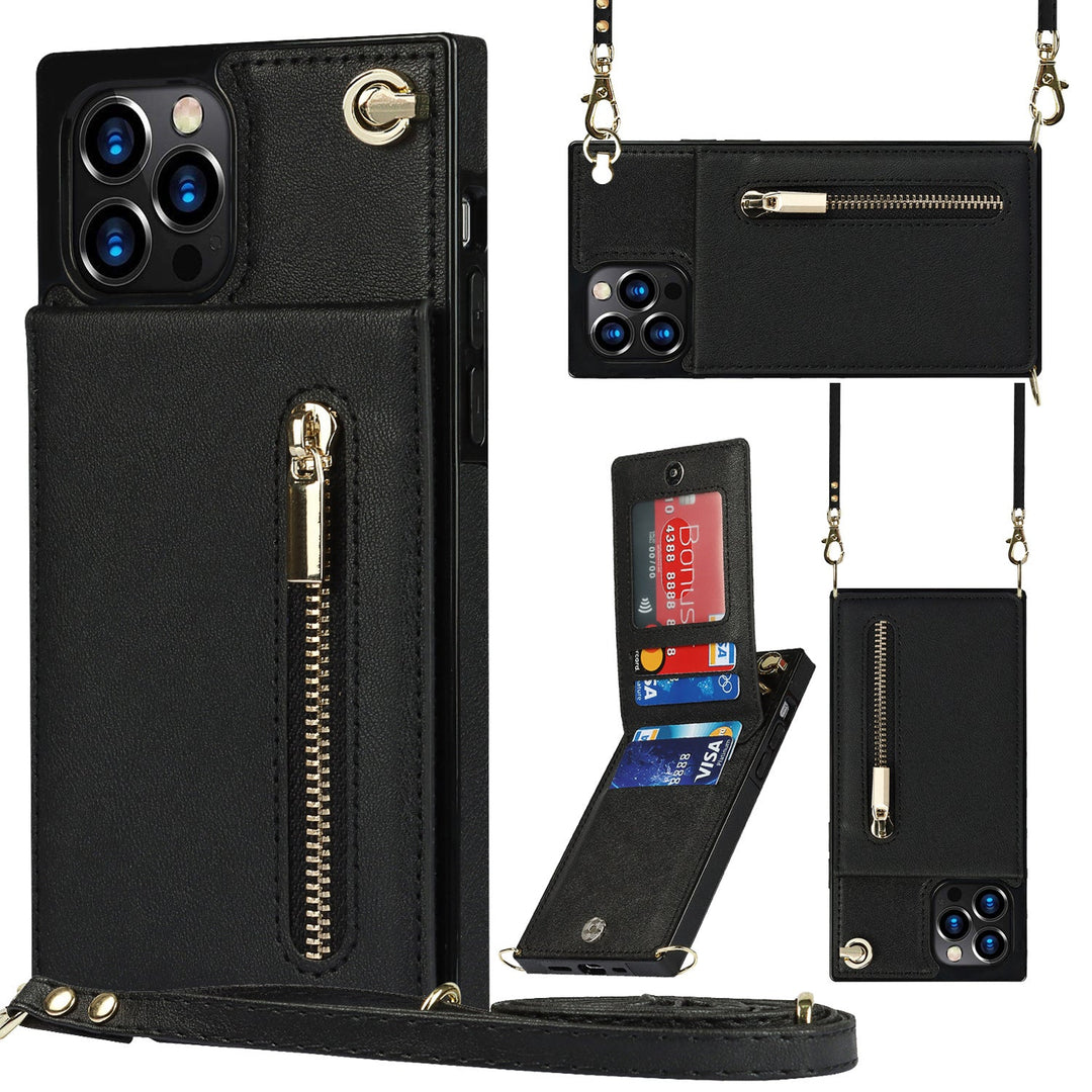 3i1 telefoncover med kortholder og skuldertaske i elegant design, ideelt til hverdag og rejser.