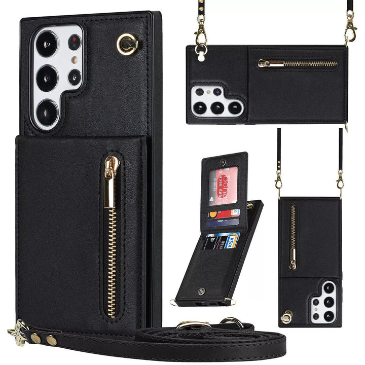 3i1 telefoncover med kortholder og skuldertaske i elegant design, ideelt til hverdag og rejser.