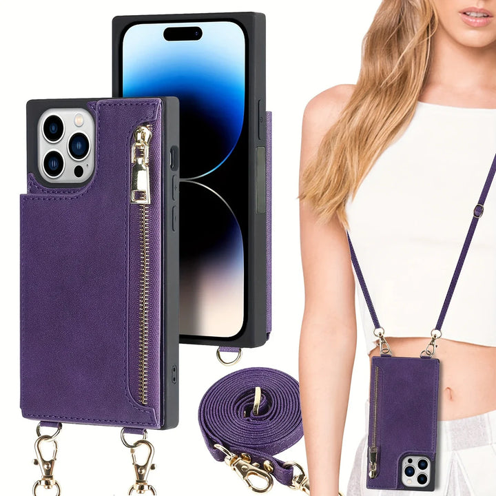 3i1 telefoncover med kortholder og skuldertaske i elegant design, ideelt til hverdag og rejser.