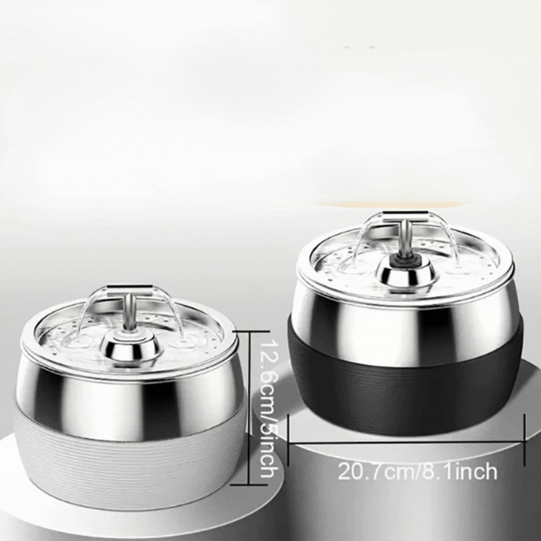 3L Drikkefontæne i rustfrit stål med dobbeltudløb, støjsvag drift, moderne design, ideel til husholdninger med flere dyr, fremmer hydrering.