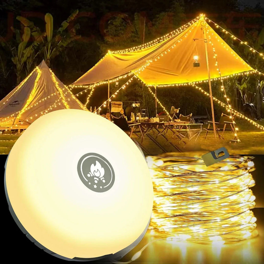 4-i-1 Camplight, vandtæt, multifunktionel, sort-guld, ideel til camping, natbelysning, integreret powerbank