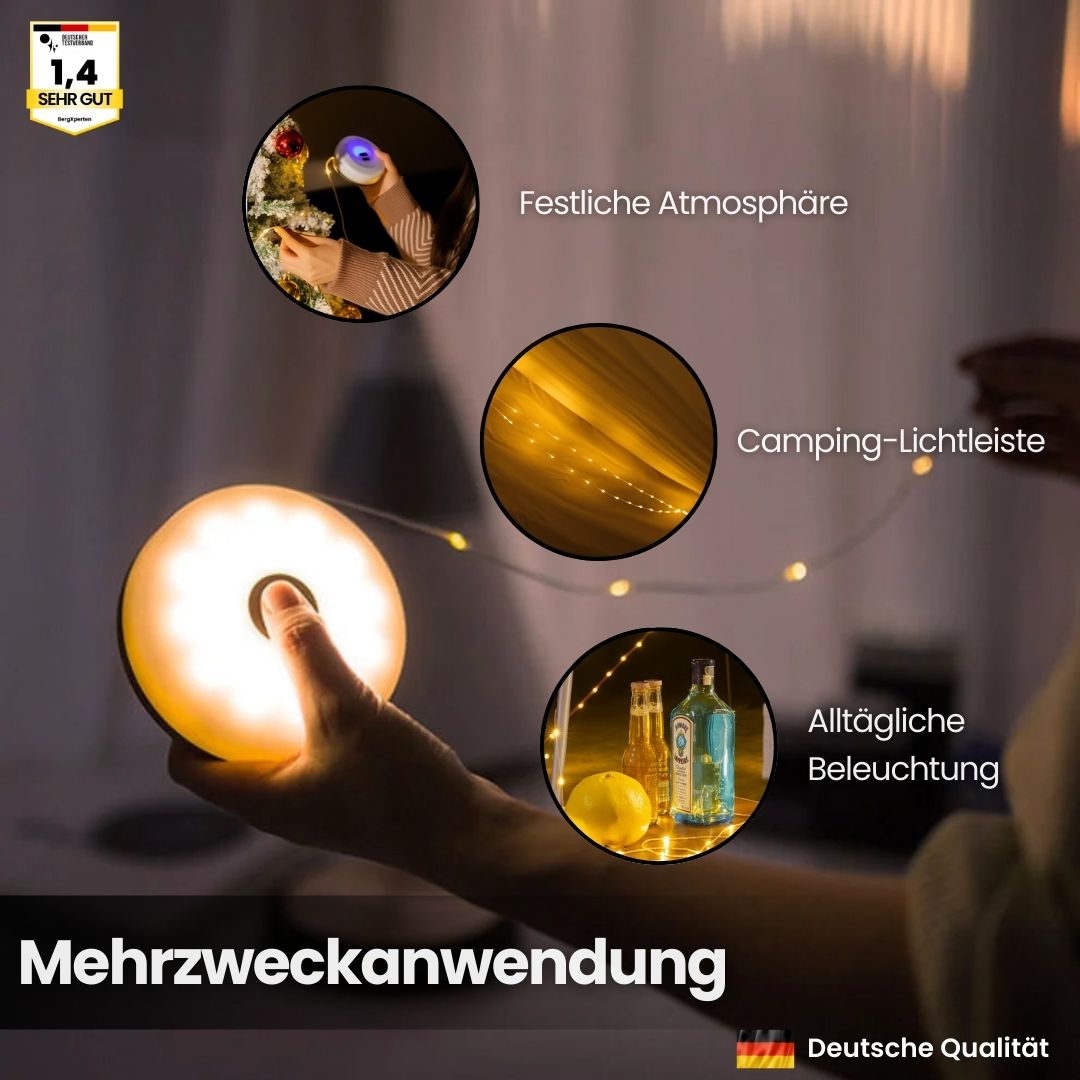 4-i-1 Camplight, vandtæt, multifunktionel, sort-guld, ideel til camping, natbelysning, integreret powerbank