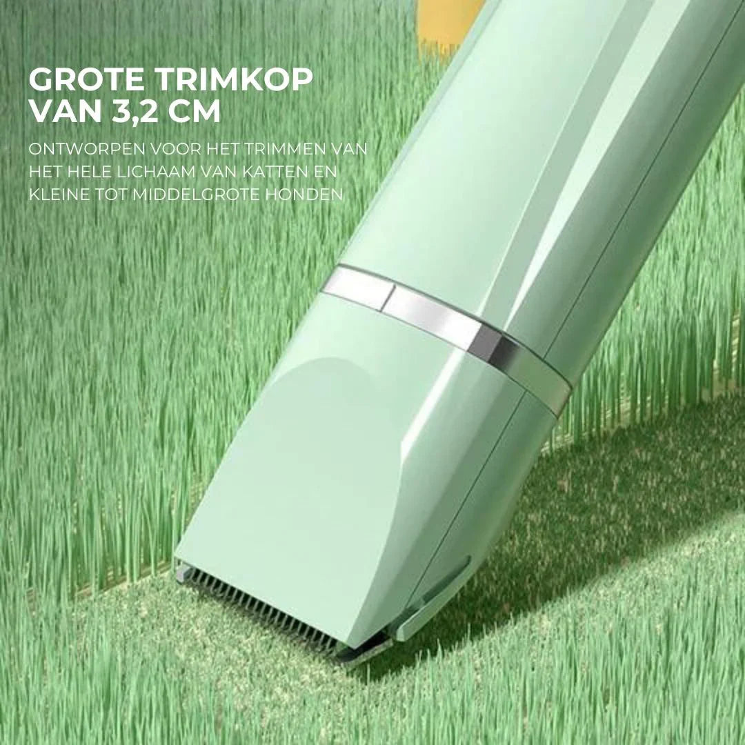 4-i-1 kæledyrsplejetrimmer til pels- og klopleje, kompakt design, ideel til kæledyr, ergonomisk, støjsvag.