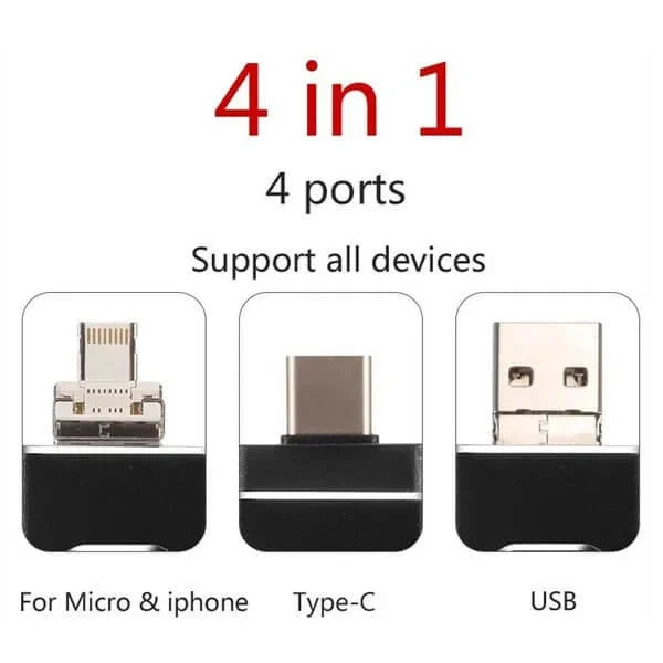 4-i-1 USB-flashdrev, multifunktionelt, høj hastighed, robust sølvhus, universel kompatibilitet.