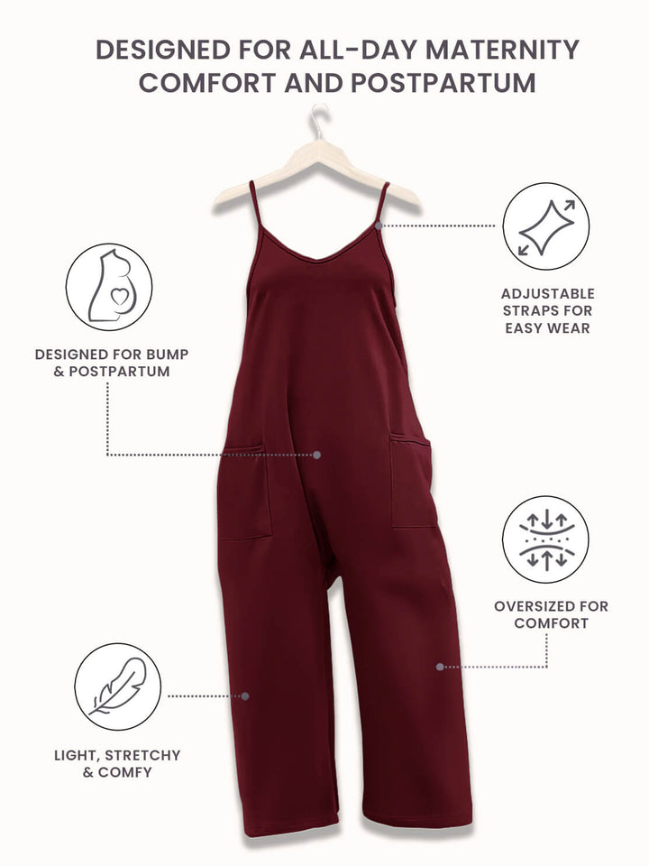 Afslappet kvinders jumpsuit med elastisk talje, perfekt til en hyggelig aften hjemme.