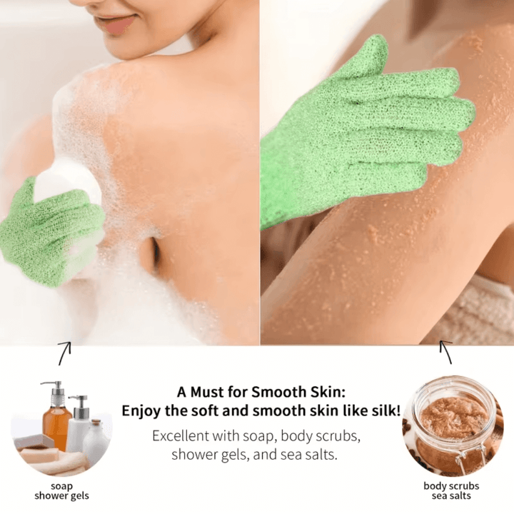 Eksfolierende badehandsker til brusebad og peeling