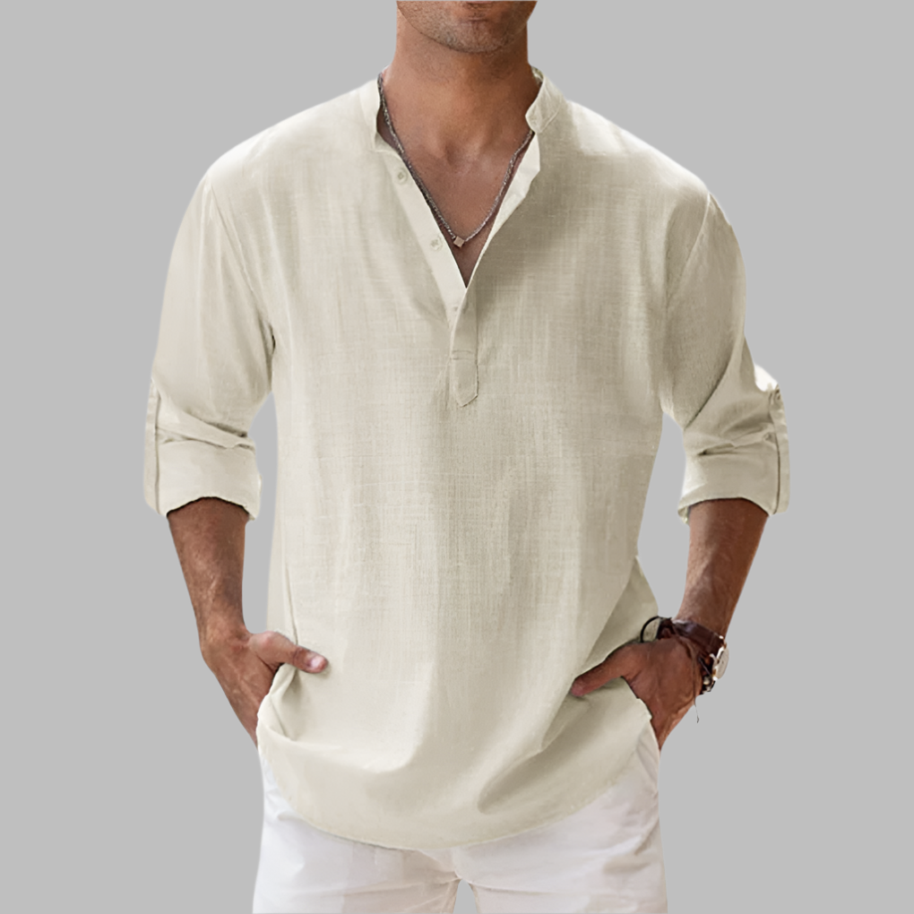 Stilfuld og afslappet langærmet herreskjorte, et must-have til forårs- og sommermode.