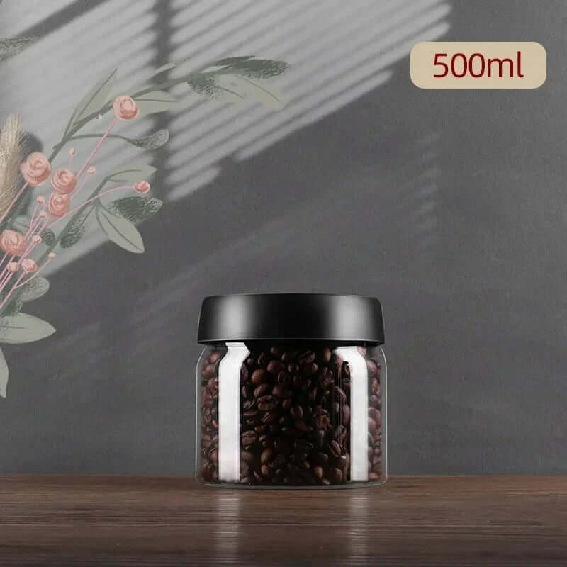 Kaffebønnebeholder i glas med aromaforsegling