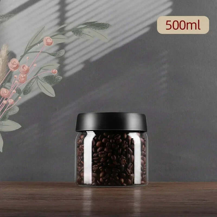 Kaffebønnebeholder i glas med aromaforsegling