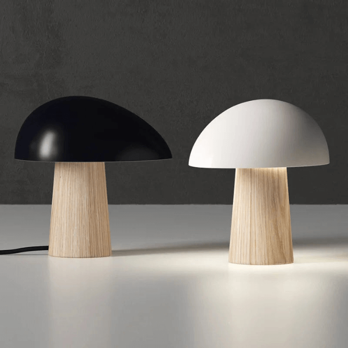 Moderne Svamp Bordlampe i Trælook 28cm