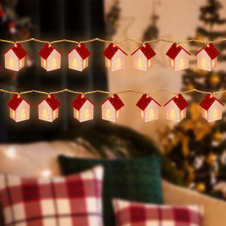 LED træhus juledekoration med varmt hvidt lys