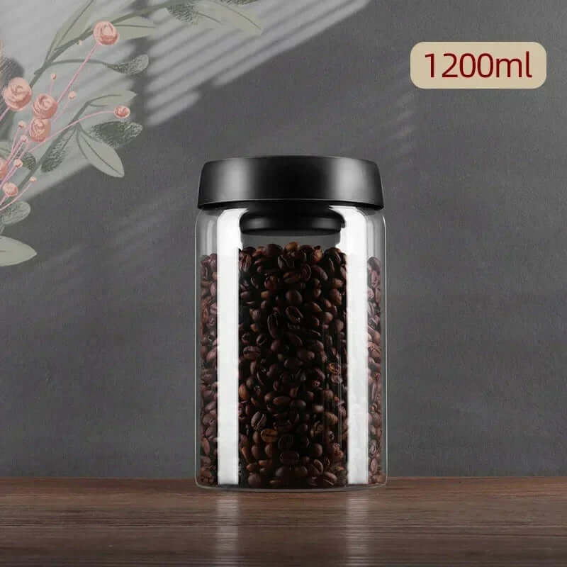 Kaffebønnebeholder i glas med aromaforsegling