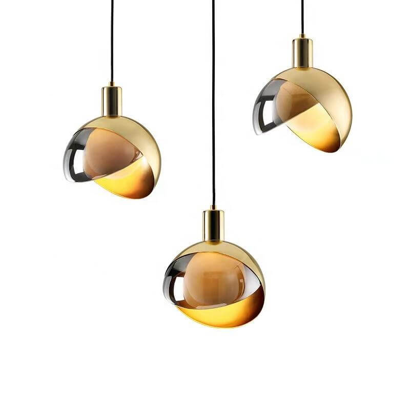 Guld Pendel Lampe med Røgfarvet Glas