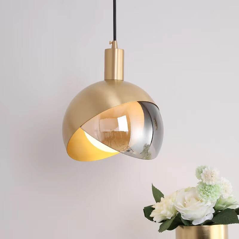 Guld Pendel Lampe med Røgfarvet Glas