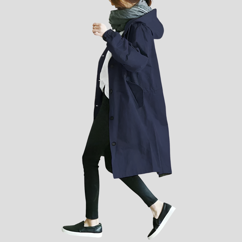 Forårs- og efterårsmode: Vandtæt oversized mellemlang trenchcoat til kvinder.