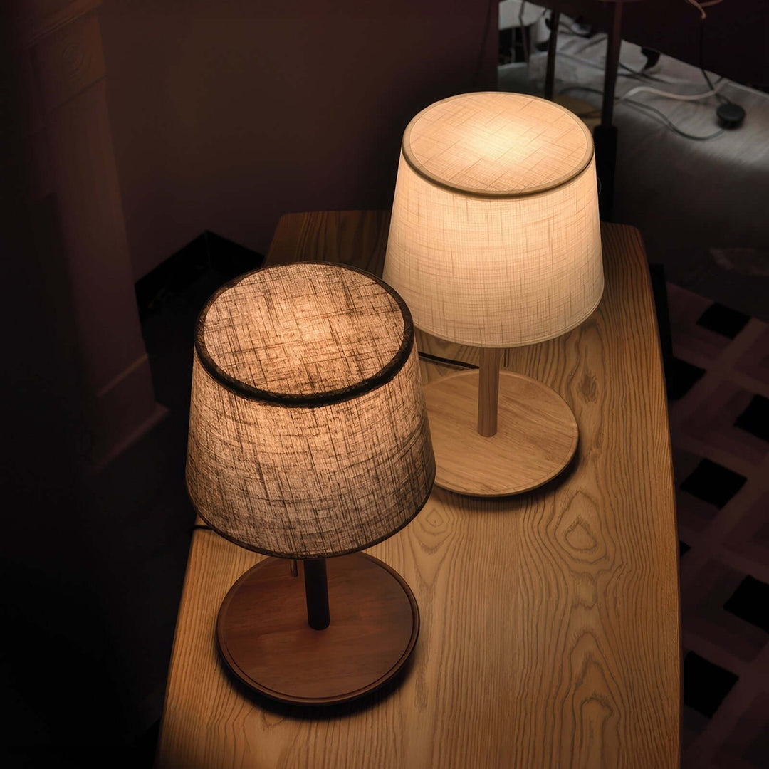 Design Bordlampe Valnøddetræ med Tekstilskærm