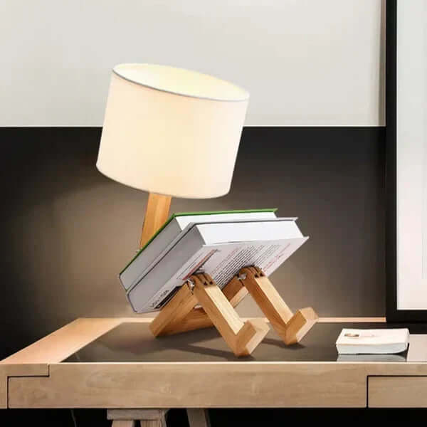 Træbordlampe med Bogholder - Fleksibel & Moderne