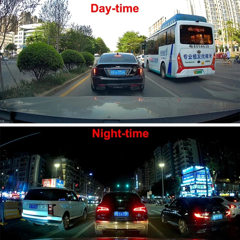 Front- og bagkamera 4K dashcam med GPS og Wi-Fi. Dækker alle vinkler for maksimal sikkerhed.