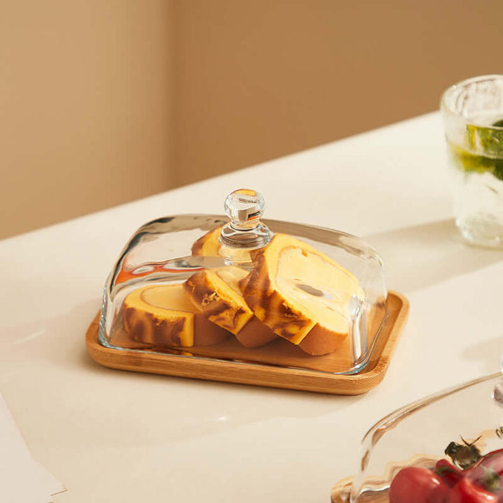 Træsmørskål med Glaslåg - Elegant & Praktisk