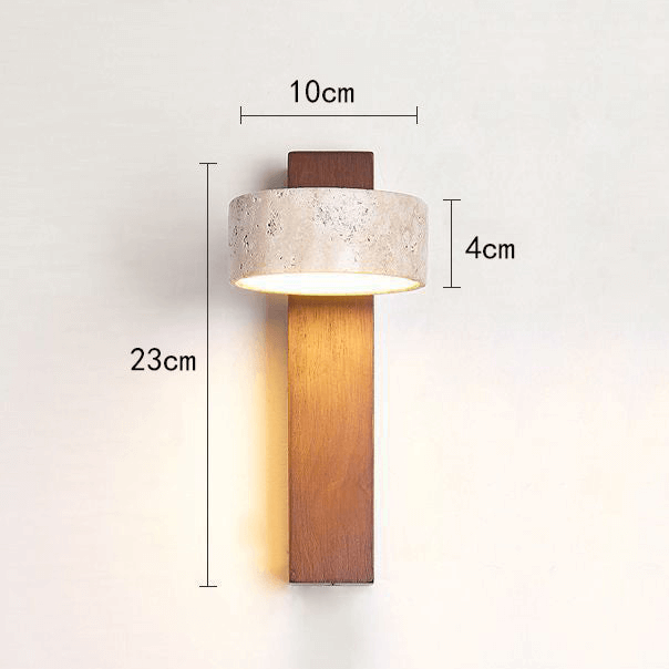 Drejbar væglampe i sten og træ med LED
