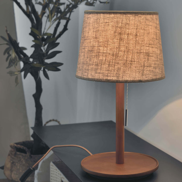 Design Bordlampe Valnøddetræ med Tekstilskærm