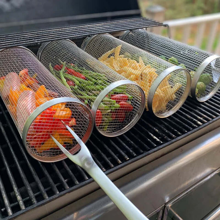 Roterende grillkurv i rustfrit stål