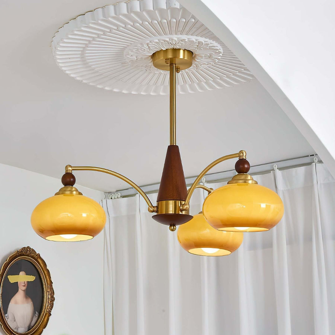 Elegant Retro Lysekrone i Træ og Messing