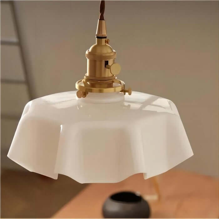 Retro Pendellampe i creme glas blomsterdesign